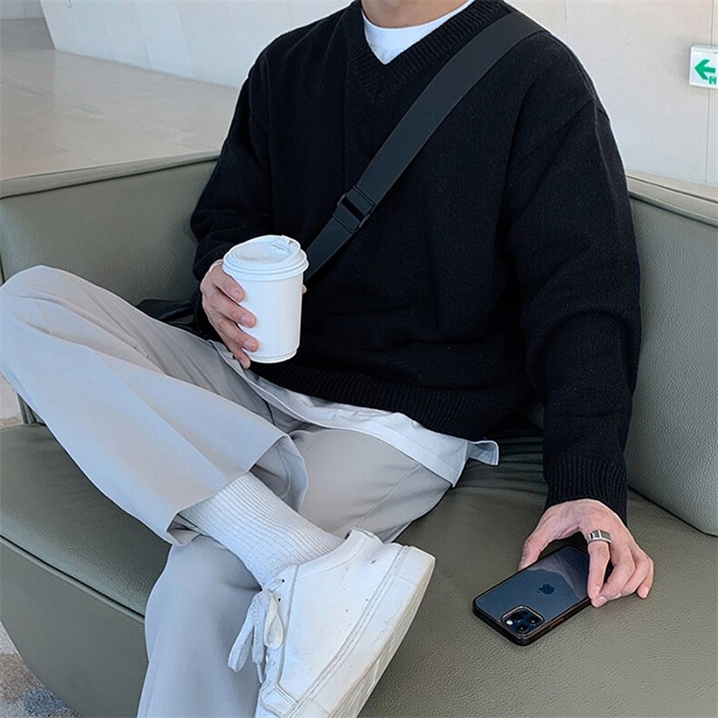 港风秋款男V领套头毛衣宽松针织衫休闲外套M2309P50,男装针织衫/毛衣,星座1013-1