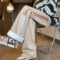 抖音品质冬季加绒加厚潮条纹宽松休闲卫裤B313-K842JR-特p45控88，男装休闲裤，电商B315