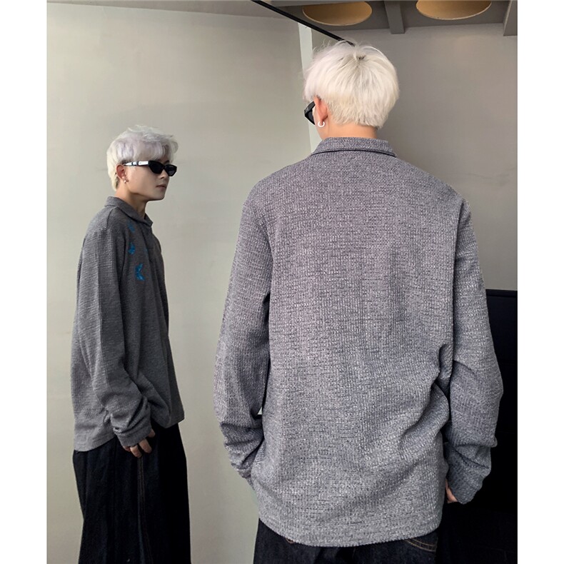 简约罗马格一片式猫眼石polo针织衫长袖打底衫男蝴蝶印花,男装Polo衫,电商C307