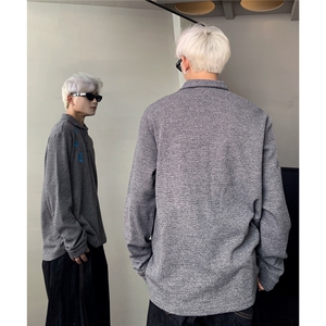 简约罗马格一片式猫眼石polo针织衫长袖打底衫男蝴蝶印花图片