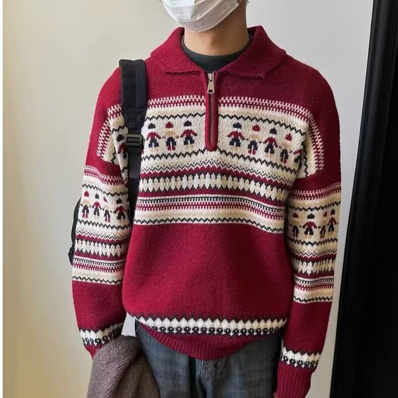 半高领拉链古着毛衣男防风套头休闲撞色韩版百搭保暖针织衫外套潮,男装针织衫/毛衣,星座218-8