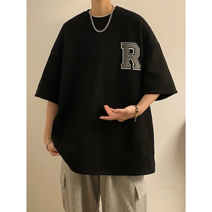 2023夏季新款简约纯色华夫格字母刺绣短袖学生T恤JK23241-p25控38图片