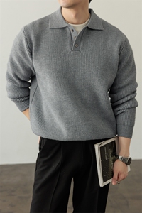 高品质800g老钱风polo领宽松大码潮针织衫毛衣男MY124-特P50控128图片