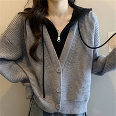 2024年秋季时尚潮流秋冬新款百搭舒适时尚简约假两件帽衫，女装卫衣/绒衫，萱芳婷羊绒