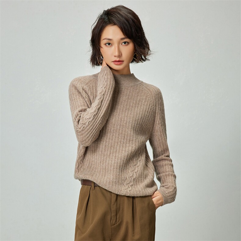 2025年秋季时尚两侧麻花半高时尚百搭通勤简约休闲，女装羊毛衫，邦太羊绒