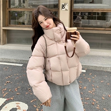 韩系粉色立领羽绒服女冬2025新款超火好看高级小众保暖加厚短外套，女装羽绒服，2B082
