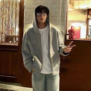 抖音得物品质二开 26春装美式高街双头双拉链卫衣开衫外套W74图片