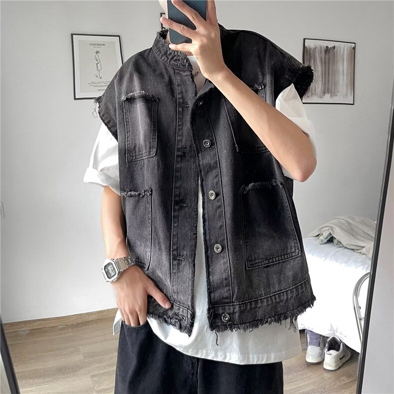 牛仔马甲男韩版潮流多口袋高街帅气2024夏季新款ins外套W4878-P49,男装背心/马甲,星座412-3