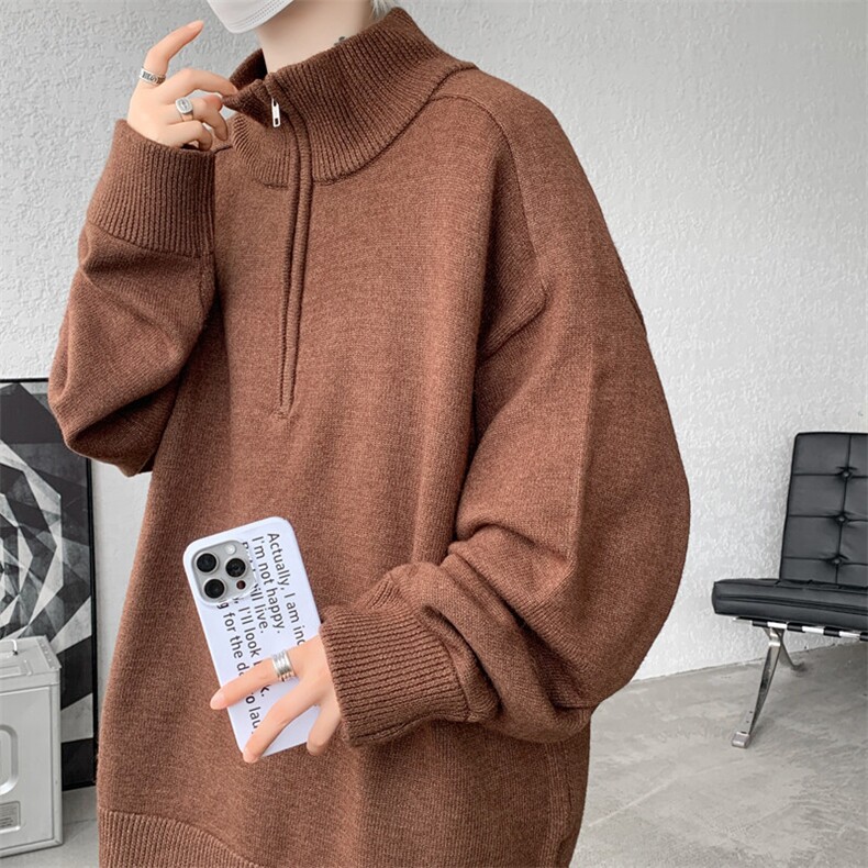 8XL-M复古半拉链立领毛衣男大码宽松针织线衫上衣外套MY1507/P75,男装针织衫/毛衣,电商B238
