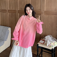 渐变粉色休闲衬衫外套女2025春季新款韩系超好看洋气减龄宽松上衣，女装衬衫，2C218