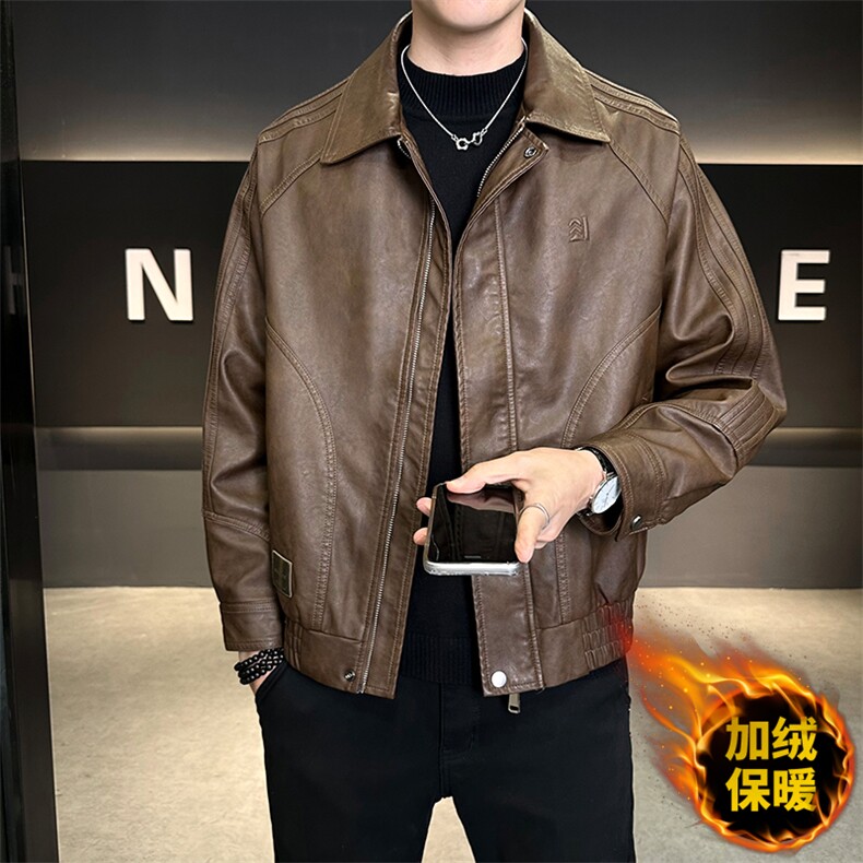 加绒皮衣外套男秋冬季2025新款机车PU皮夹克032-1-P165,男装夹克,电商D327