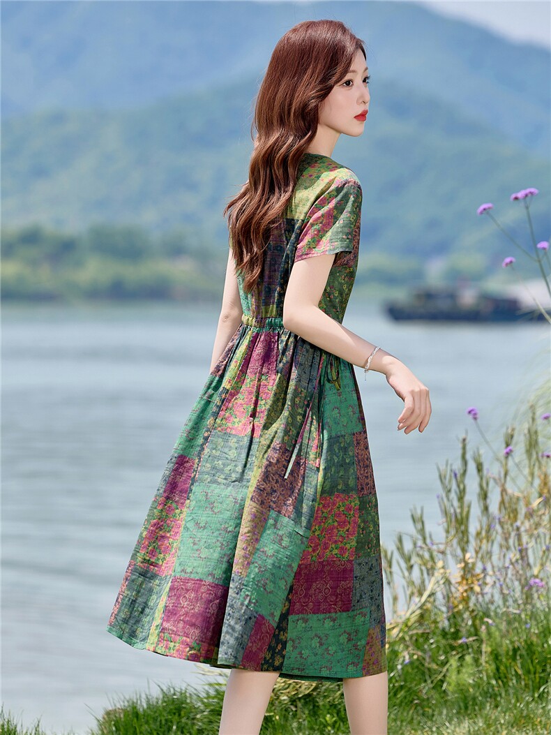 气质棉麻碎花连衣裙2026新款今年流行收腰显瘦夏装巨好看裙子,女装连衣裙,倪叶myz