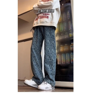 现货! 港风新款2025潮流百搭直筒宽松大码牛仔裤松紧腰NZ6182-P40图片