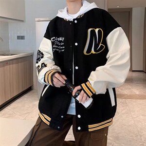 秋季新款休闲百搭宽松夹克美式复古拼接棒球服外套男 W3807-P55图片