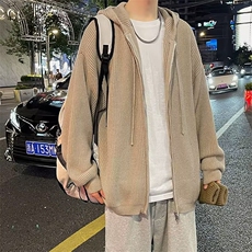 美式针织开衫毛衣外套男春秋新款复古慵懒风潮牌百搭纯色拉链线衣，男装针织衫/毛衣，星座1013