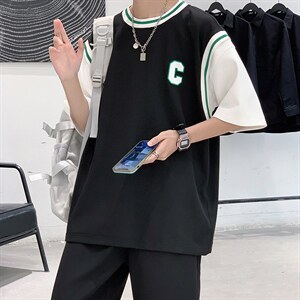 2025夏季华夫格套装男青少年两件套港风套装TZ227-P55图片