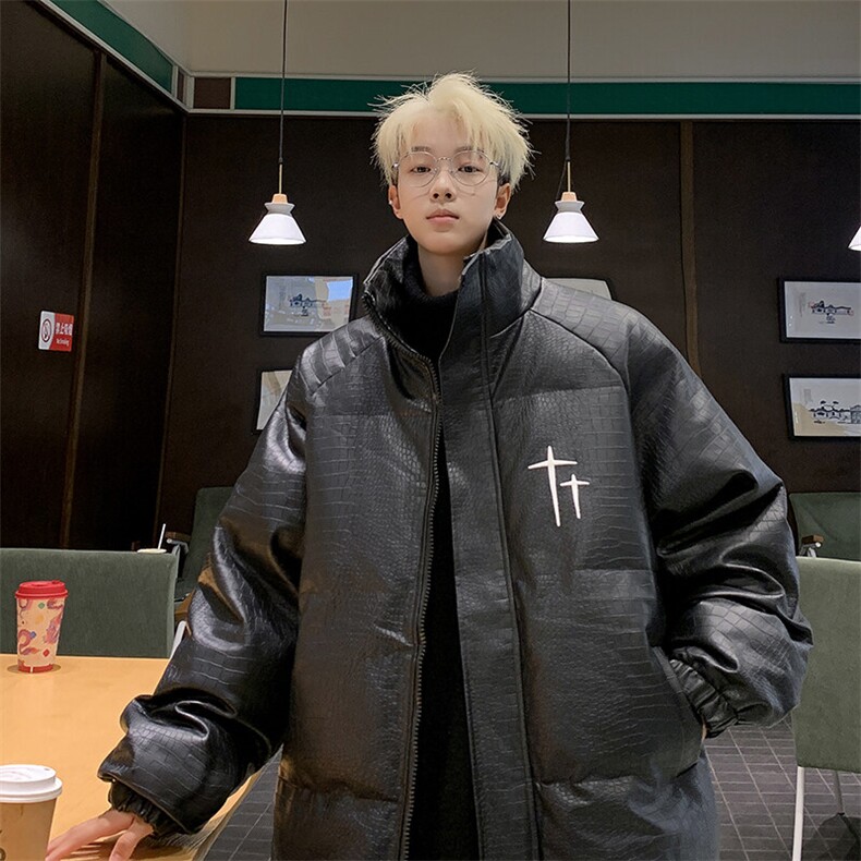 冬季刺绣羽绒棉服PU皮衣鳄鱼面包服男外套PM2311P80,男装皮衣,星座1904A-1