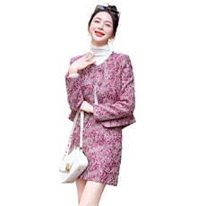 法式洋气小香风套装女秋冬新款高级感重工亮片名媛千金半裙两件套，女装套装/套裙，奕薇雅