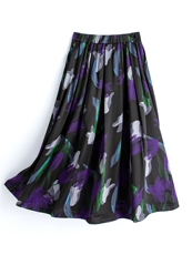 缎面印花松紧腰气质半裙女，女装半身裙，水衣源