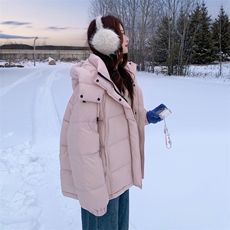 韩系粉色连帽羽绒服女冬超火好看高级小众漂亮加厚短款面包服外套，女装羽绒服，2C232