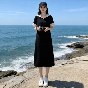 时尚休闲减龄套装女春款圆领扭结珠扣拼接假两件上衣阔腿裤两件套图片