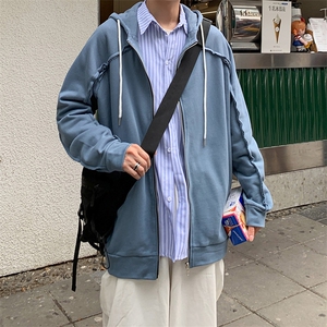 情侣开衫卫衣男秋季连帽外套潮流宽松百搭上衣服休闲HY08,咖啡色上衣可以搭配米色半裙图片