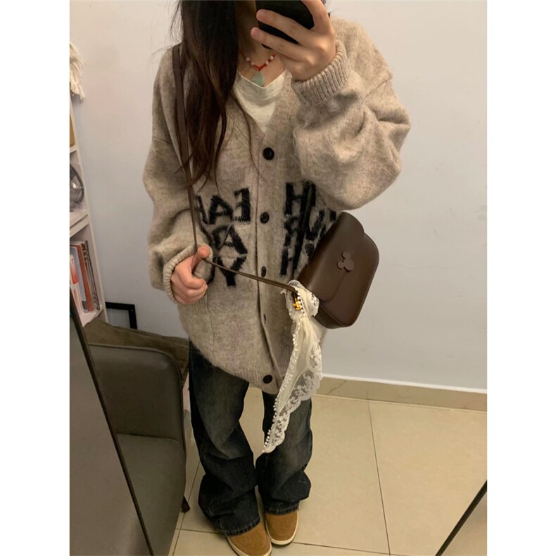 网图有货秋冬字母慵懒软糯毛衣复古针织开衫外套男女A1087-P50,男装针织衫/毛衣,星座1505