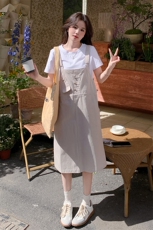 现货！！2025夏季新款背带裙套装女休闲两件套，女装套装/套裙，2C306