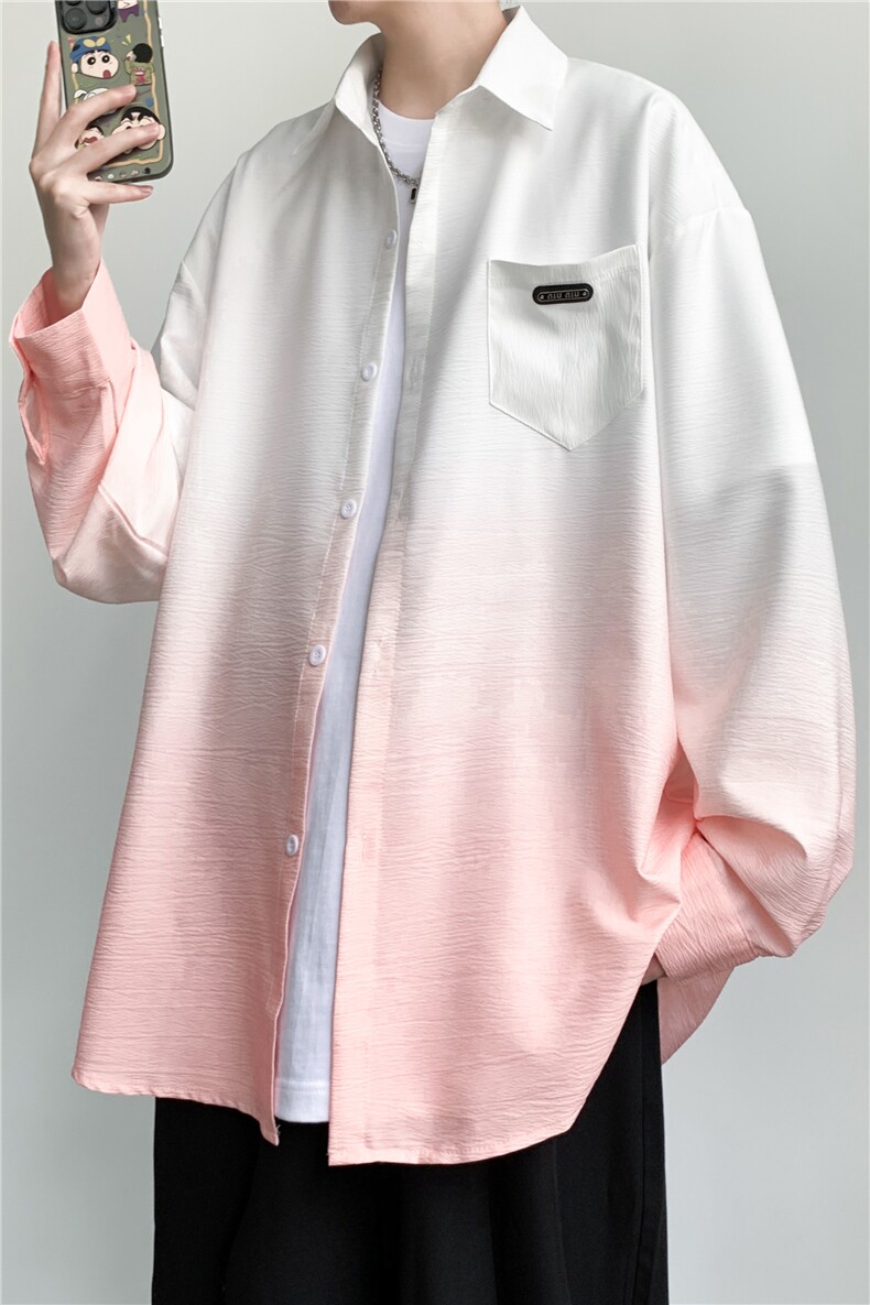 XZ-230-1CS236无影墙简约风宽松百搭水墨扎染休闲长袖衬衫P50控68,男装衬衫,星座230-1