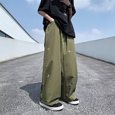 刺绣小花阔腿裤男韩版潮流高街帅气2024夏季新款ins长裤K3924-P39，男装休闲裤，星座412-3