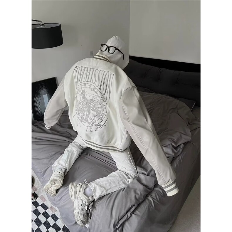 W10875-P68 网图现货 美式复古棒球服潮牌撞色拼接刺绣贴夹克外套图片