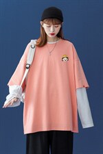 ！2023春季宽松动漫印花潮流情侣假两件长袖T恤T151P35控48，男装T恤，A247A