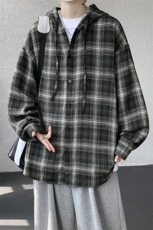 新款日系文艺休闲格子连帽大码长袖衬衫外套男C5535-特P38控75，男装衬衫，电商A001