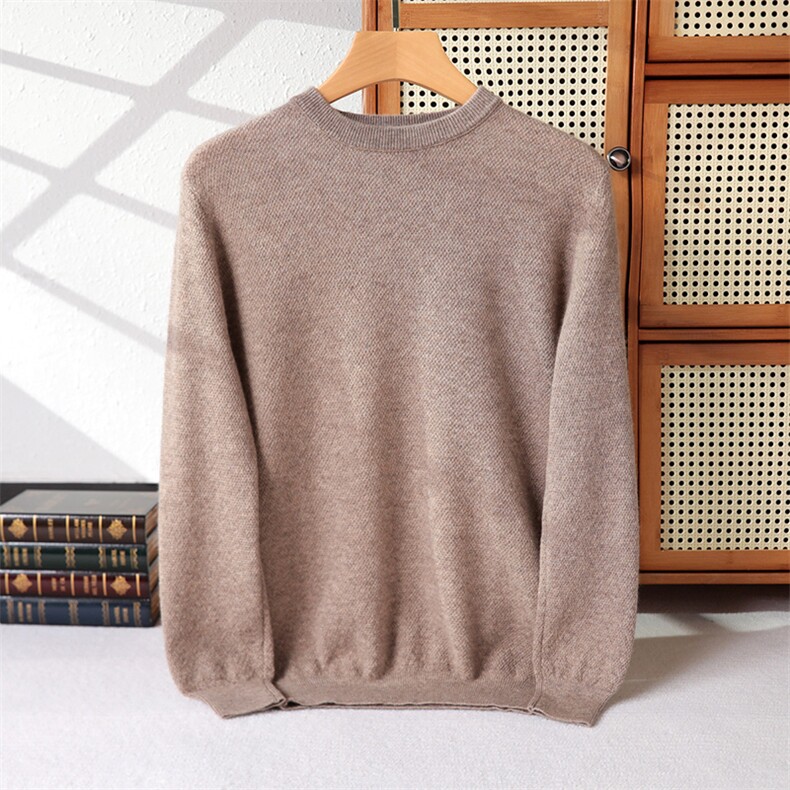 高品质男士秋冬羊绒套衫简约百搭桂花针圆领设计舒适保暖，男装羊绒套衫，奥千羊绒