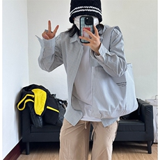 港风条纹衬衫宽松外套男女衬衣内搭衬衫CS017-P30，男装衬衫，星座301C-5