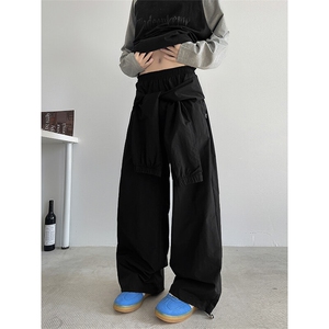 8XL-M休闲裤男美式高街纯色绑带宽松跳舞直筒裤潮K9127P68控98,穿搭潮流酷女孩跳舞图片