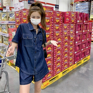 蓝色翻领牛仔短外套女2023春夏季新款韩版小个子炸街洋气时髦上衣图片