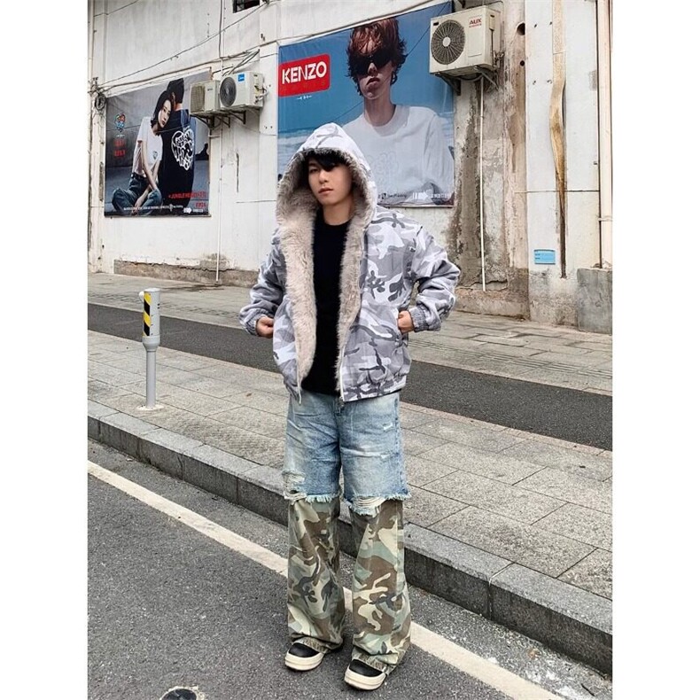 W9461-P78网图现货新款高街美式cleanfit迷彩拼接牛仔裤,男装牛仔裤,星座1608-2