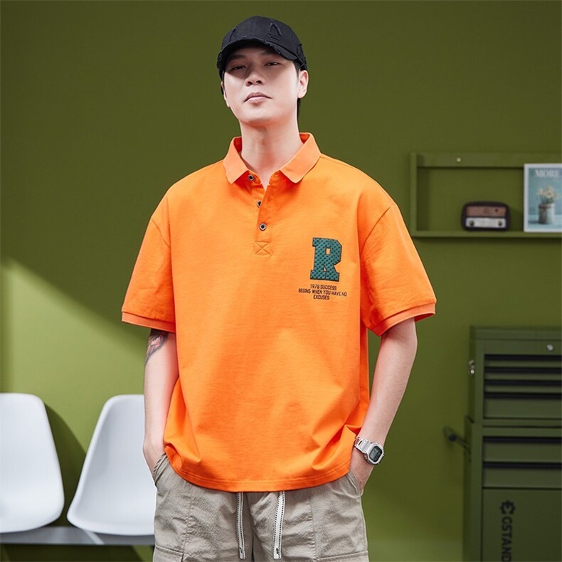 日系polo衫短袖翻领T恤男设计感小众宽松高级感痞帅体恤PL75P64，男装T恤，星座1013-5