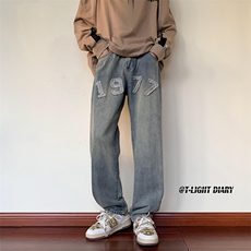 美式复古刺绣牛仔裤男秋季新款直筒宽松休闲百搭长裤K5398-P40，男装牛仔裤，星座512-3