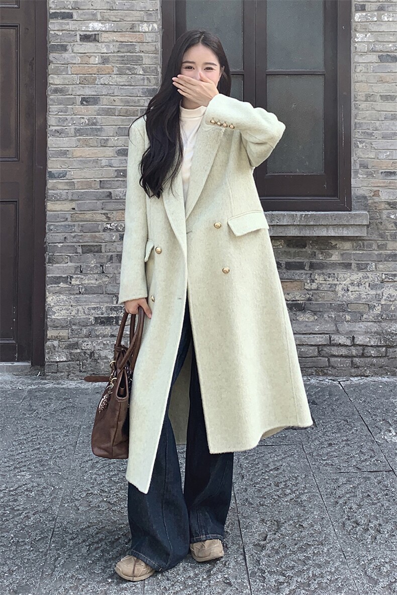 现货绿色气质中长款高级感双面呢大衣2C212-G01-P325-K428,女装毛呢外套,2C212
