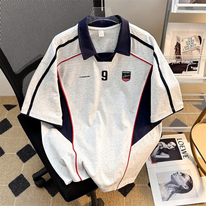 美式高街球衣运动翻领POLO衫男夏季宽松撞色短袖T恤上衣WB474-P39,男装Polo衫,星座412-2