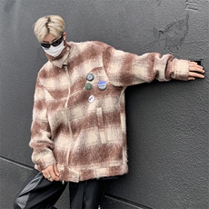 格子毛呢大衣男秋冬季2024新款日系复古潮牌痞帅宽松短款呢料外套，男装毛呢大衣，星座505-2（原电商A260-1)