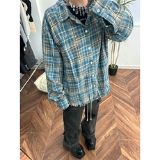 B221！美式ins高街暗黑小众毛边格子衬衫SY2320-P65控88，男装衬衫，电商B221