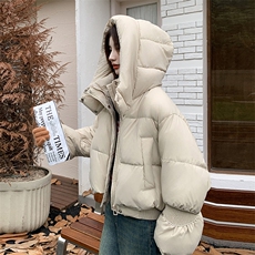 韩版短款白鸭绒面包服外套女2025冬季新款显瘦加厚保暖连帽羽绒服，女装羽绒服，2C316