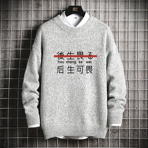 M19028-P45 加绒款-P65 加厚加绒毛衣男大码毛线衣男针织衫 网格图片