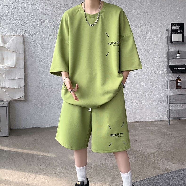 套装男夏季新款港风宽松短袖短裤一套运动装TZ911-P45，男装休闲套装，星座214-3