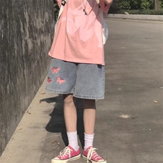 2025年夏季新款设计感小众中裤刺绣牛仔短裤女宽松显瘦百搭五分裤，男装牛仔裤，星座506A