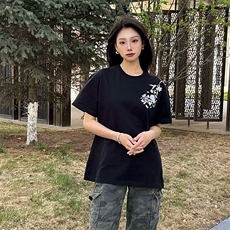 万针全刺绣解构设计260克重磅双纱纯棉高品质美式高街短袖T恤特35，男装T恤，电商A486