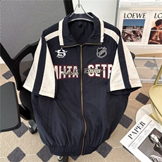 美式潮牌短袖衬衫男生高街插肩机能风机车服拉链开衫CY1136-P53，男装T恤，星座412-2